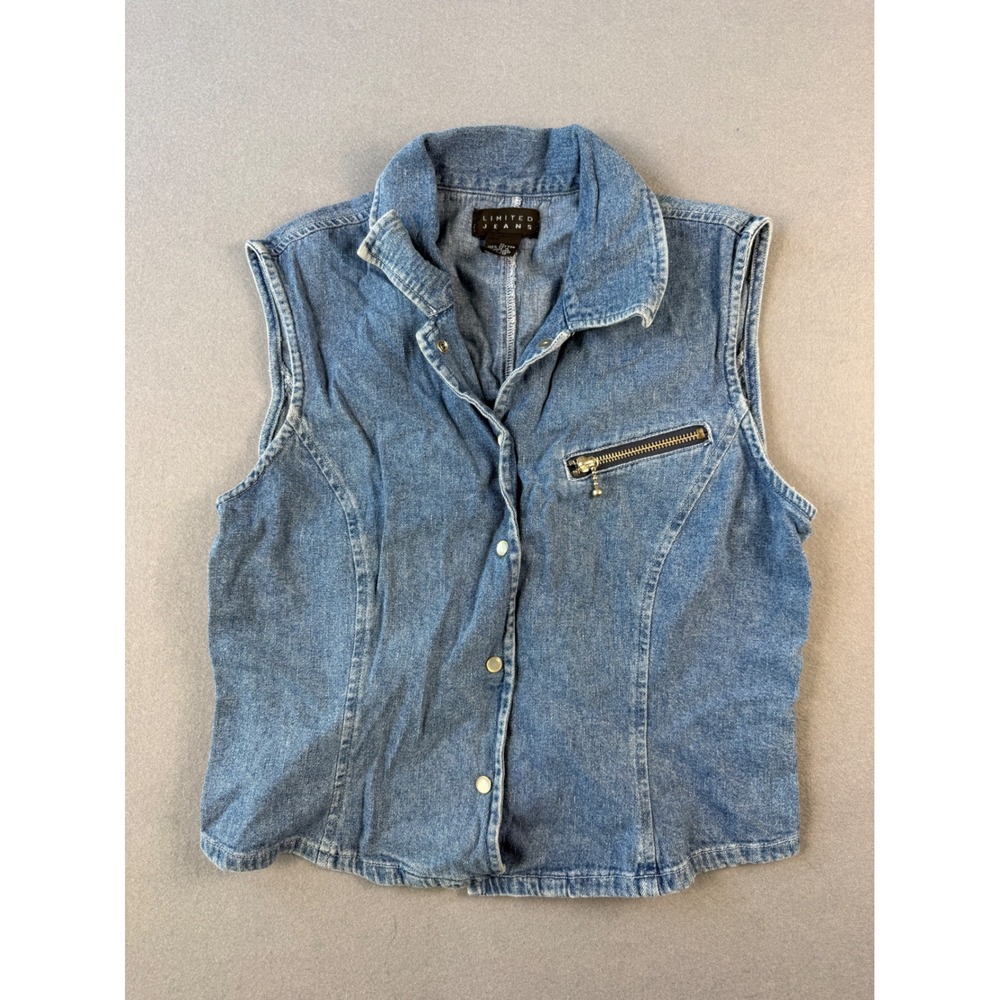Limited Jeans Womens Vintage Blue Denim Vest Button Front Zipper Pocket Size M